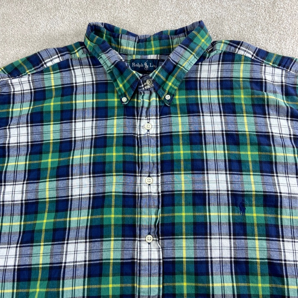 Ralph Lauren Button Down Shirt Men 4XLT Green Blue Plaid Classic Fit Cotton
